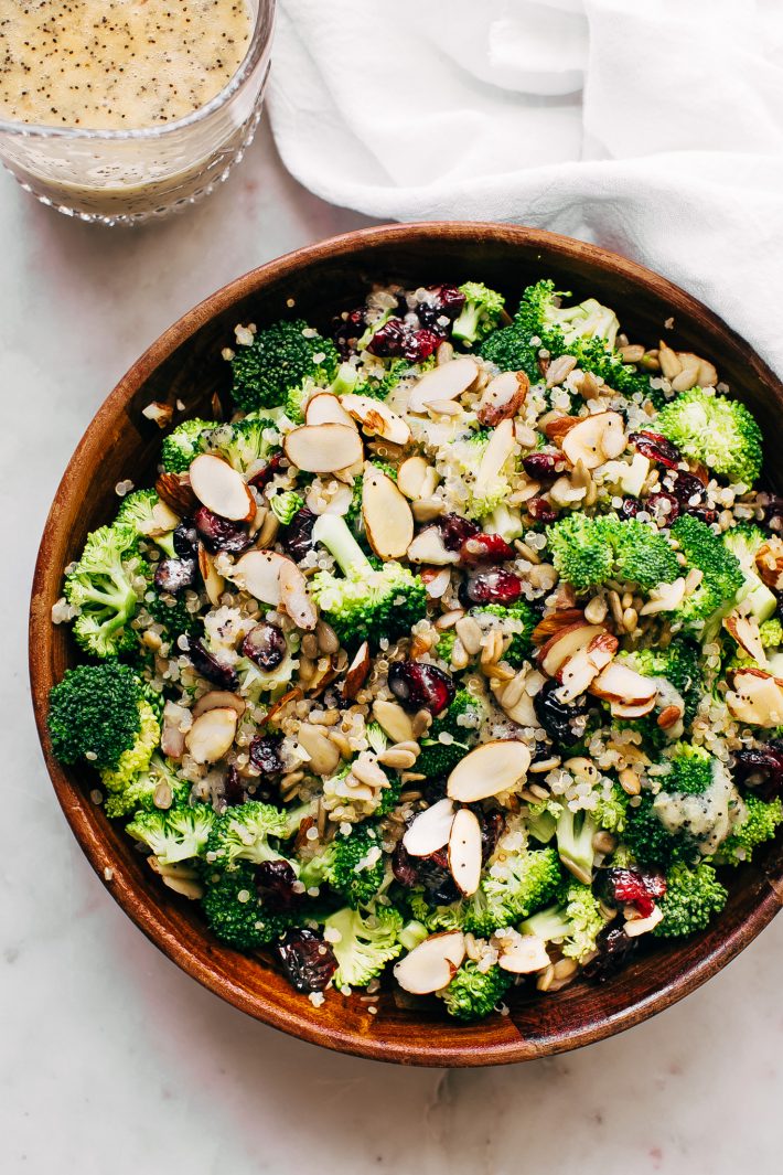 Superfood Broccoli Salad with Poppy Seed Dressing - a simple superfood loaded salad that's filling and nutritious! So good you'll want to make it ALL the time! #broccolisalad #superfoodsalad #salad #powersalad | Littlespicejar.com