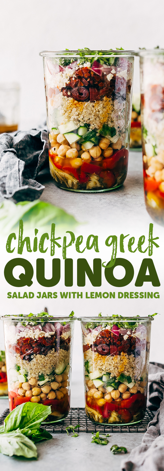 Greek Quinoa Salad Jars - these jars are prefect for meal prepping and popping them in the refrigerator for the week ahead. Swap the ingredients for ones you like, this is so customizable! #saladjars #greeksaladjars #quinoasaladjars | Littlespicejar.com