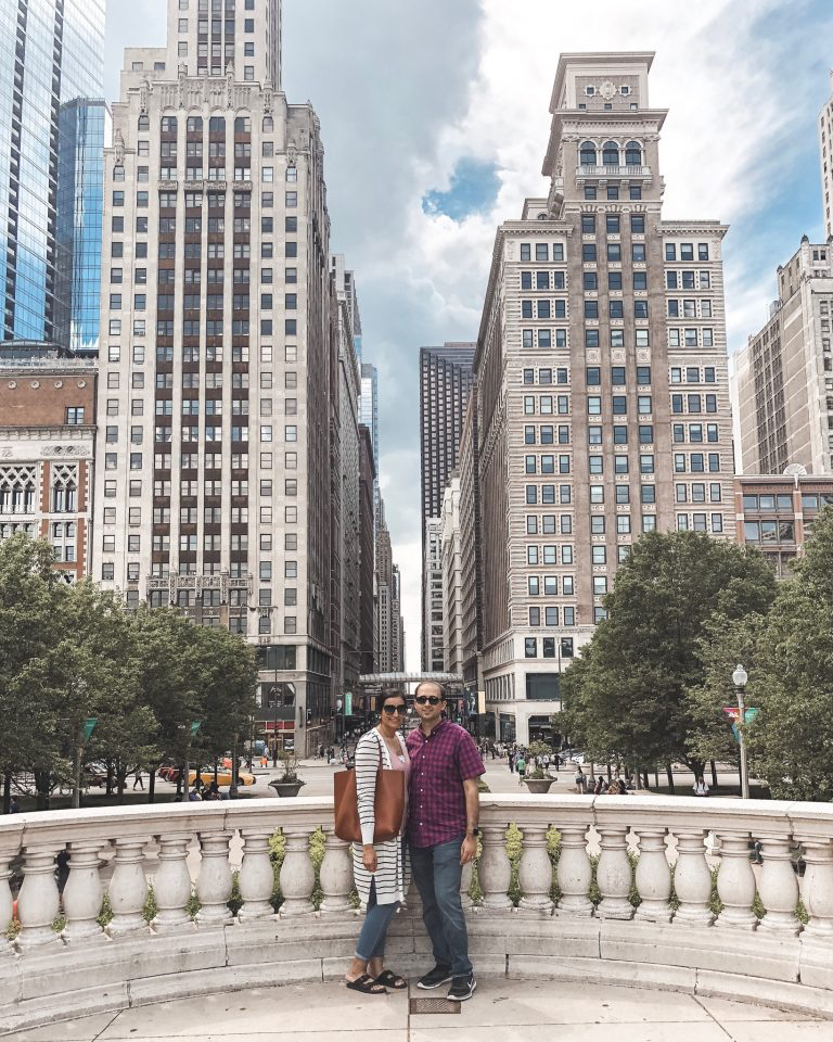 hubby in me standing in downtown Chicago Illinois