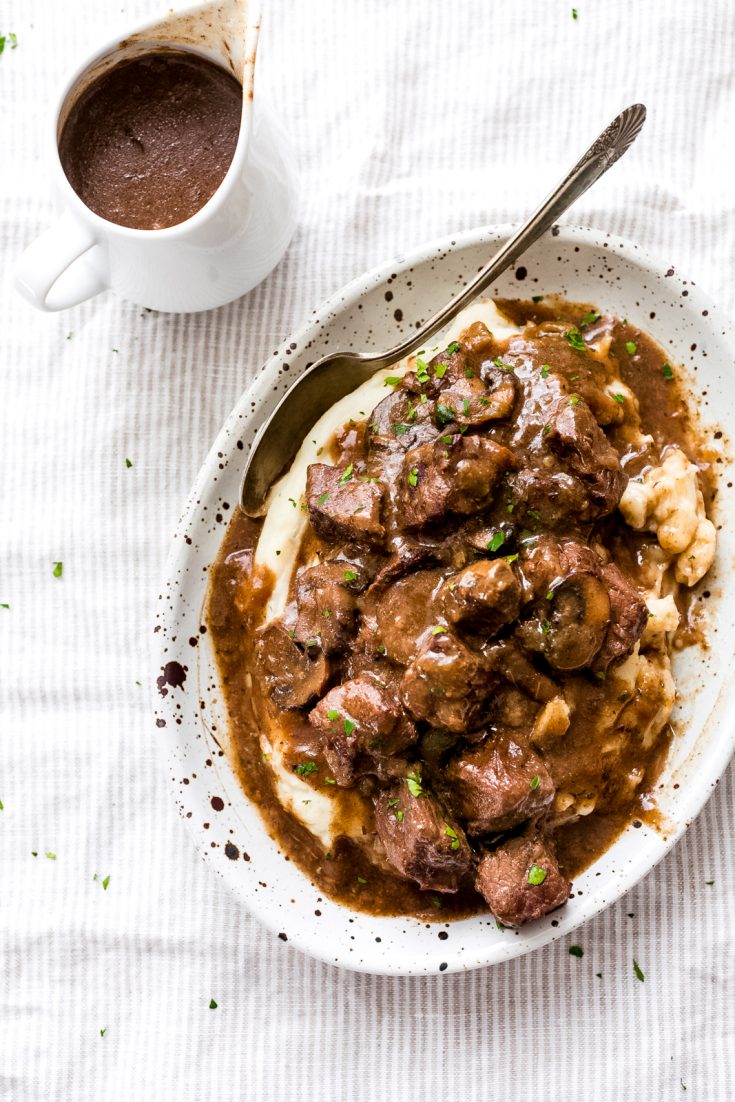 Slow Cooker Beef Tips with Mushroom Gravy (and Instant Pot!)