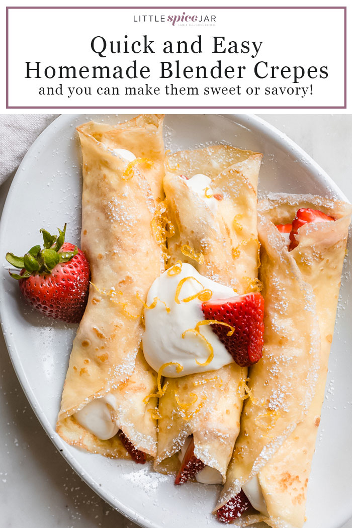 crepes picture with text created for Pinterest