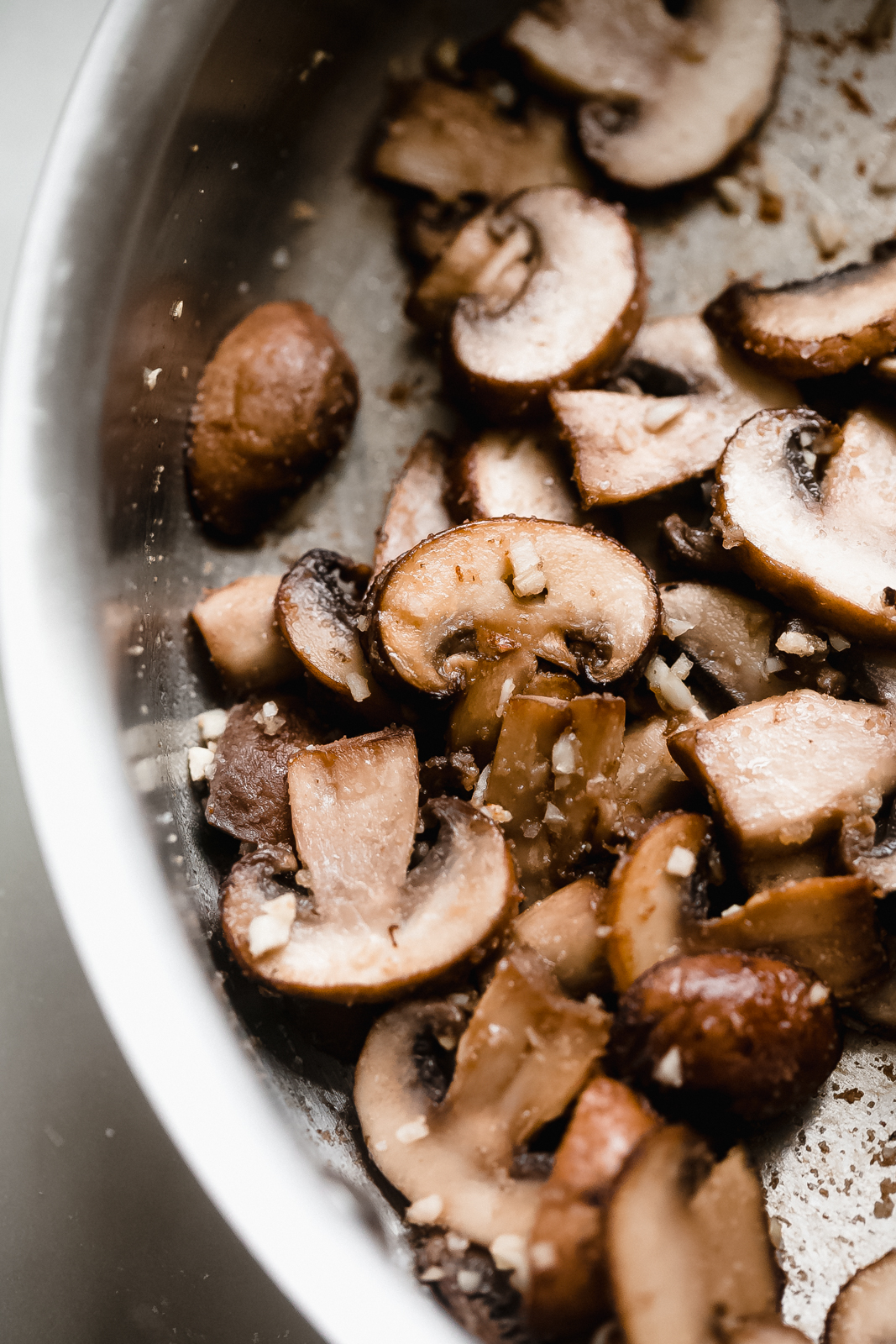 sautéed mushrooms and garlic in pan