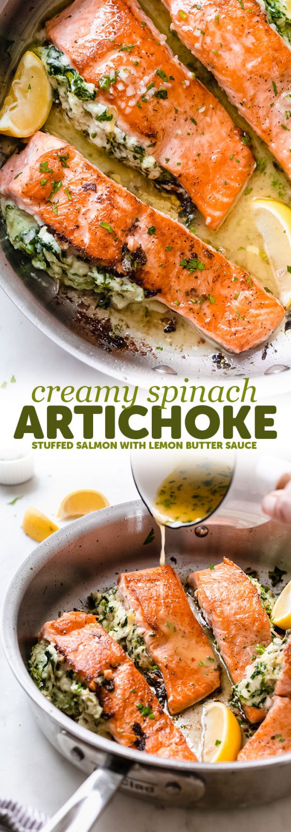 Creamy Spinach Artichoke Stuffed Salmon with Lemon Butter Sauce ...