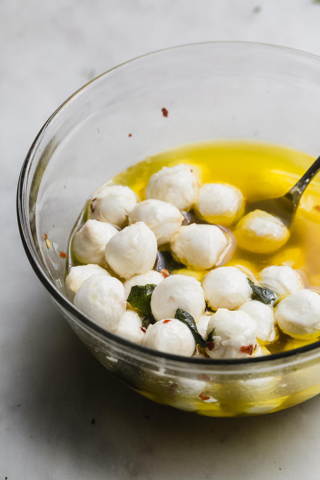 mozzarella balls in olive oil marinade