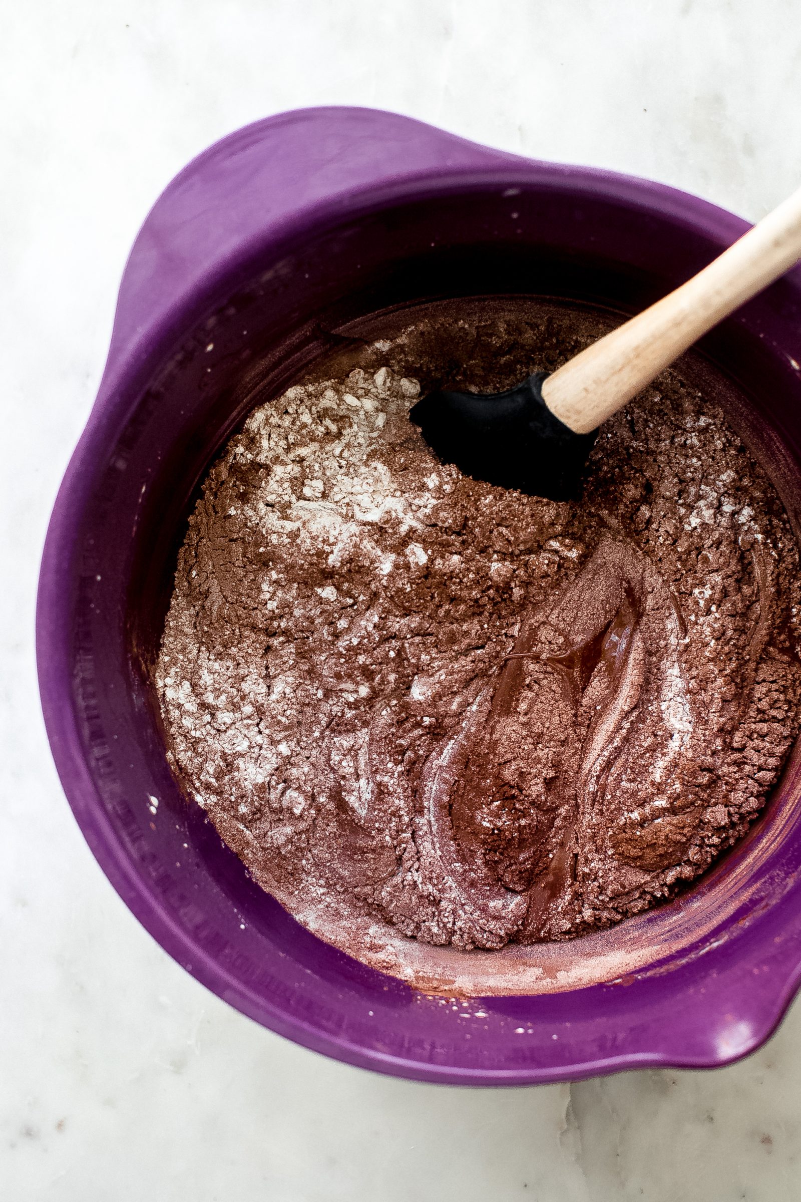 bowl with dry ingredients for salted fudge brownies