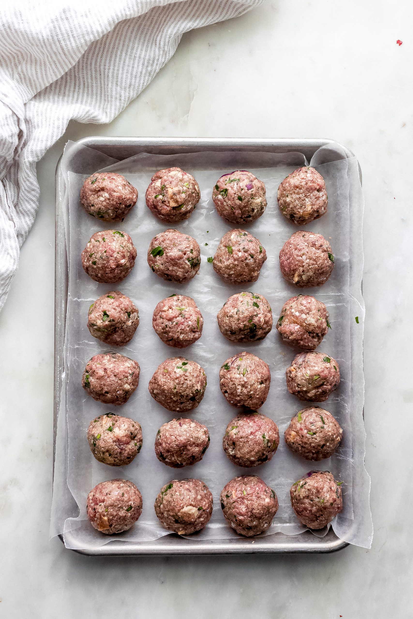 rolled Greek Meatballs on sheet pan