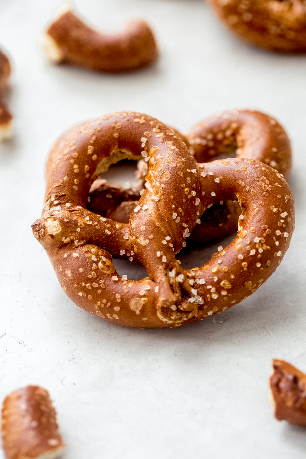 close up of store-bought hard pretzels 