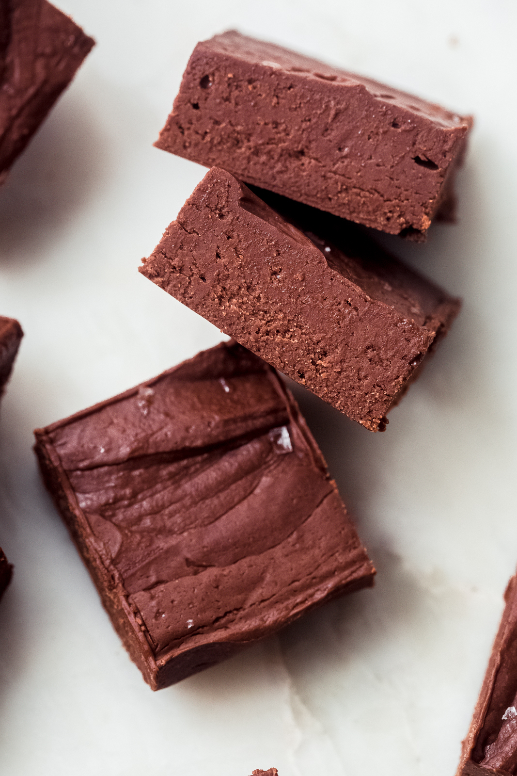 showing side texture of chocolate fudge squares