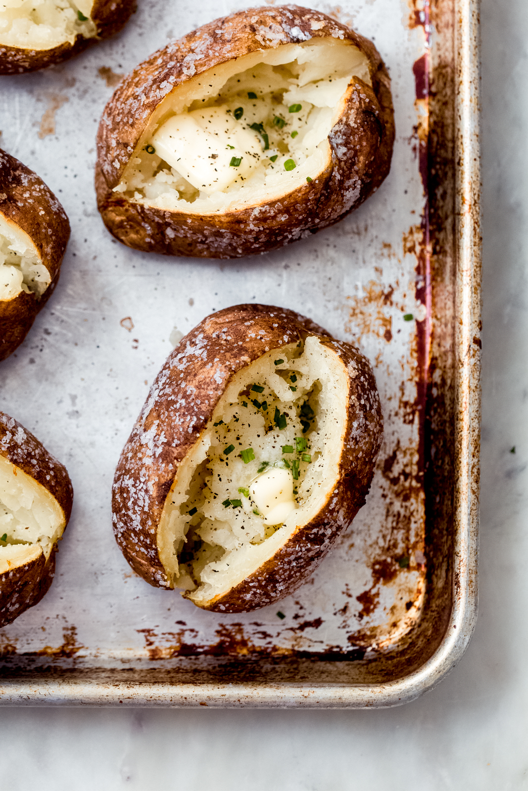 Salty, crispy perfect baked potatoes