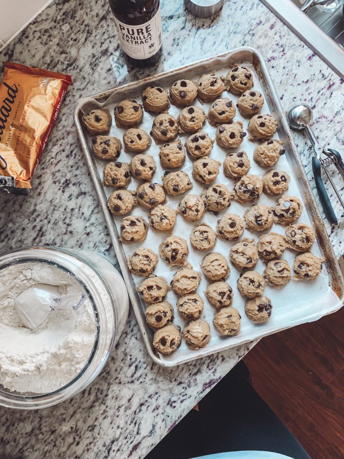 Cookie Dough Scooped on a baking sheet