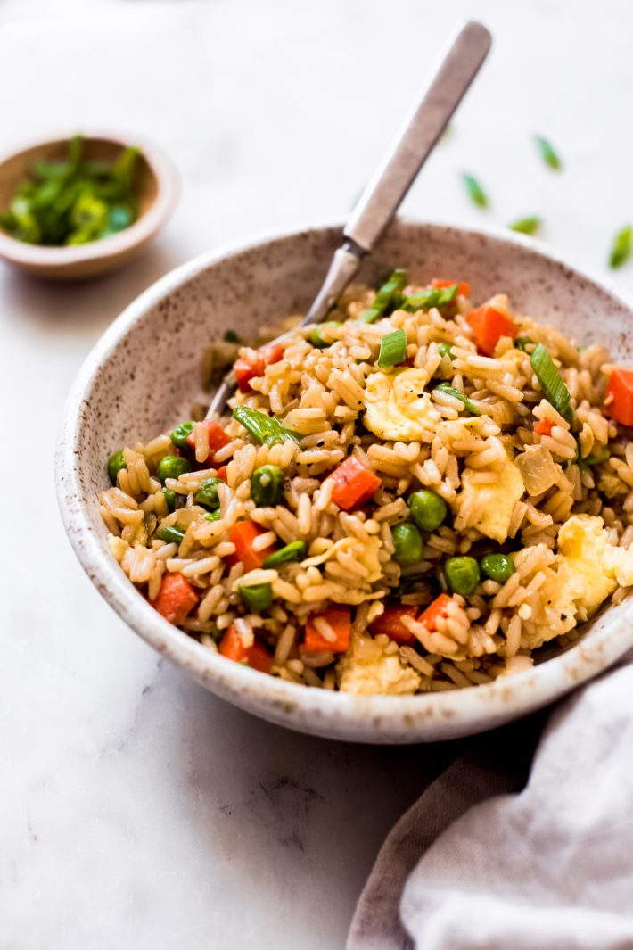 close up homemade fried rice in a bowl