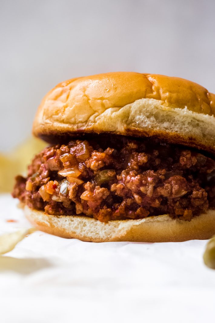 close up for sloppy joes sandwich
