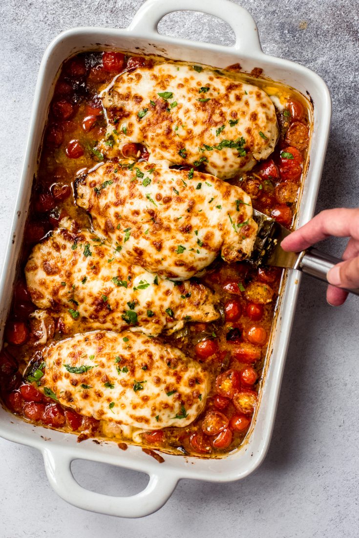 Pesto Baked Chicken with Tomatoes and Mozzarella