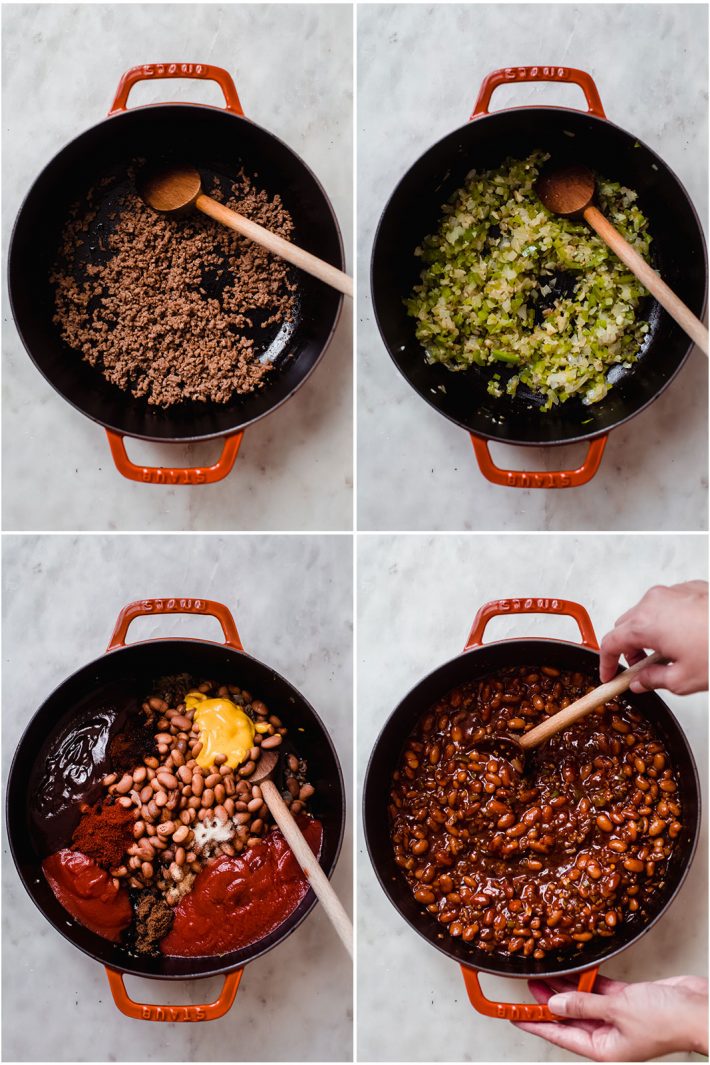 process shots of baked beans being prepared