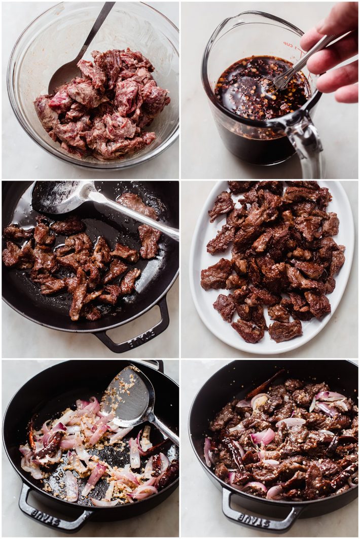 the process for making homemade Mongolian Beef stir fry