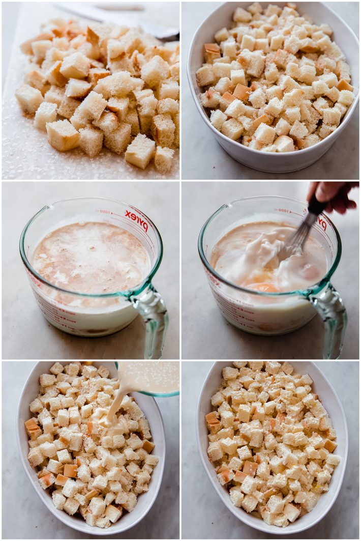 process of putting together the casserole in 6 images