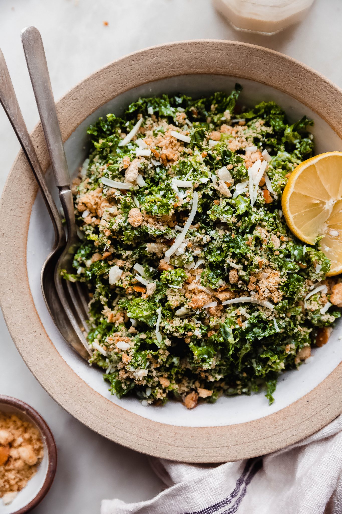 Parmesan Toasted Bread Kale Caesar Salad Recipe | Little Spice Jar