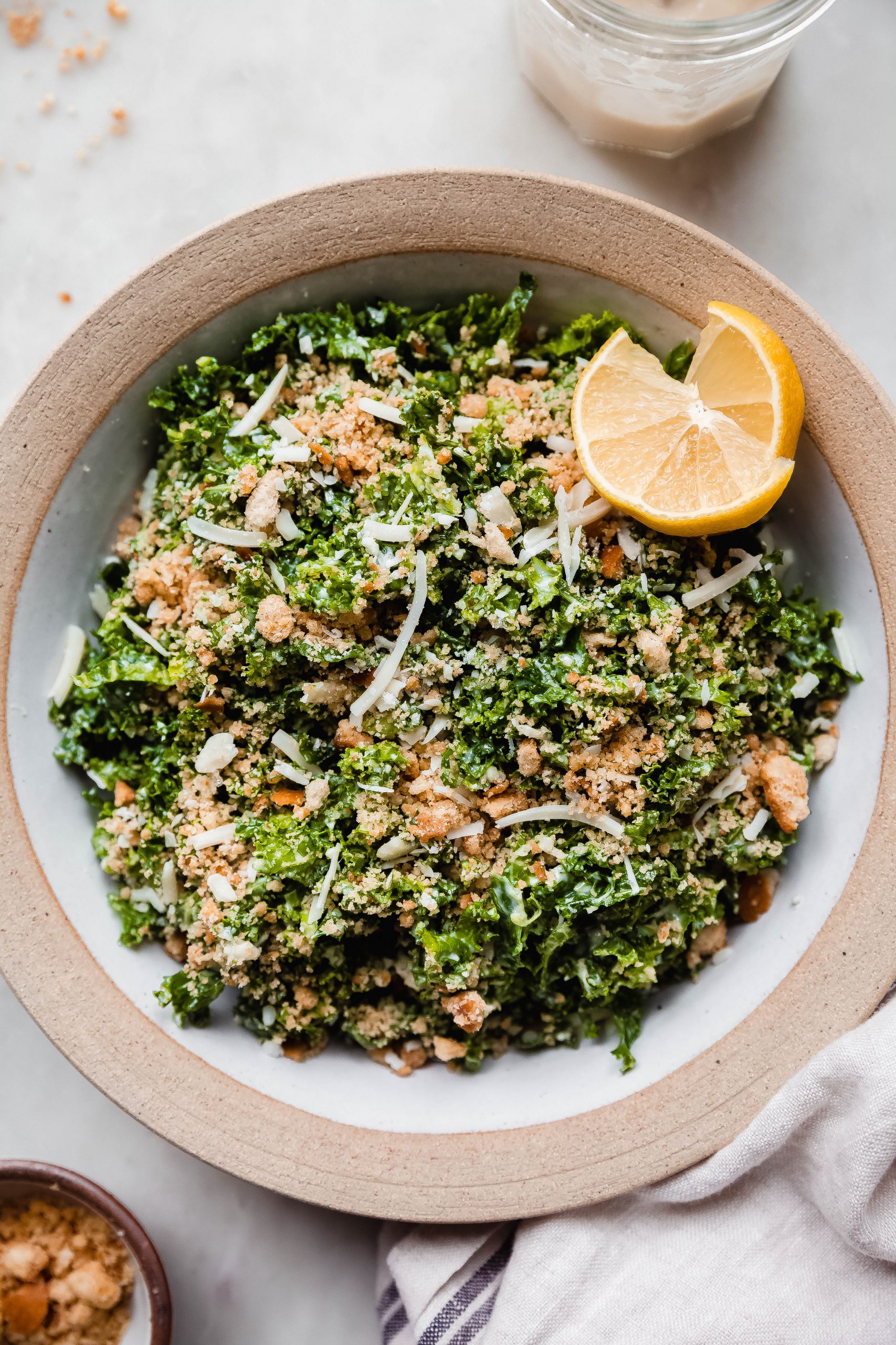 Parmesan Toasted Bread Kale Caesar Salad Recipe | Little Spice Jar