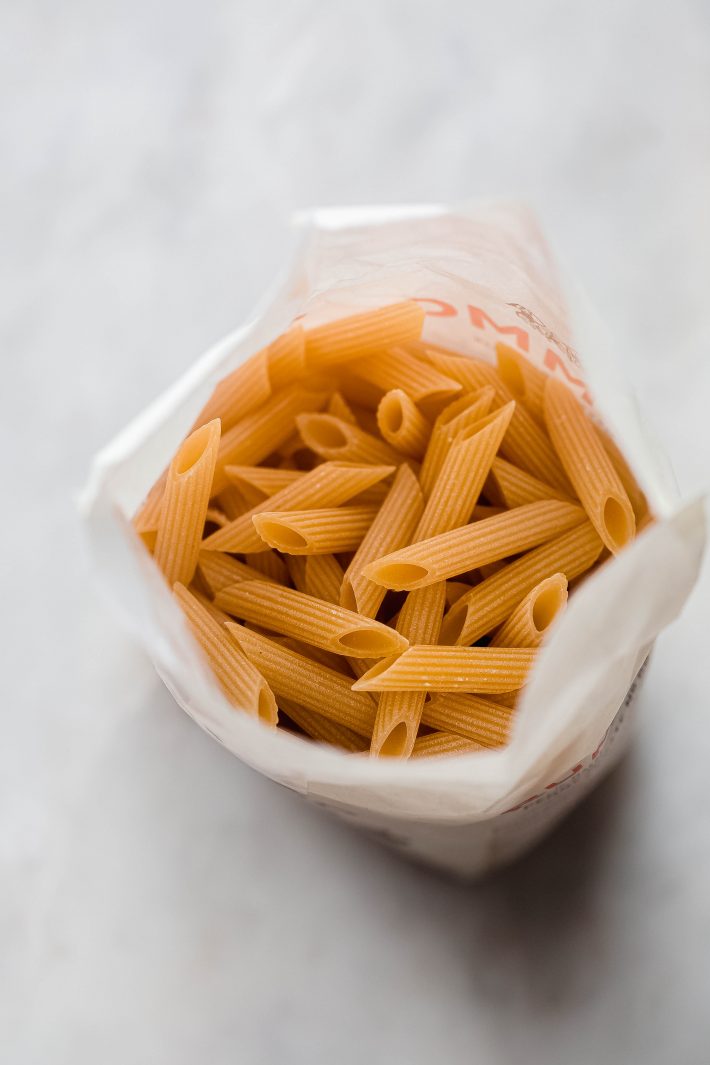 dried penne pasta in bag