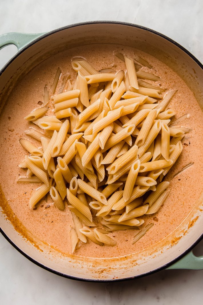 creamy paprika sauce with noodles unmixed
