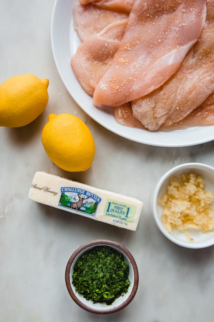 ingredients to make chicken cutlets and lemon butter sauce