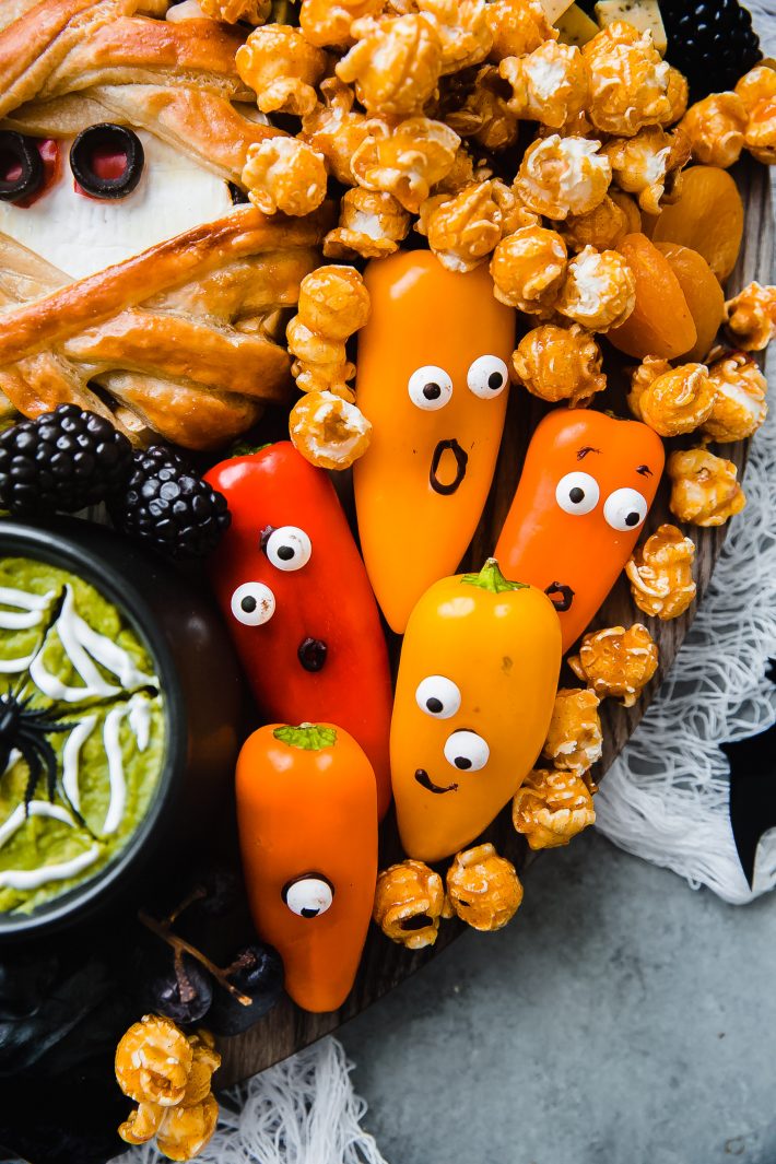 sweet peppers with chocolate and candy eyeballs