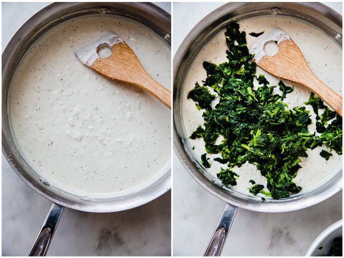 white sauce and white sauce with spinach