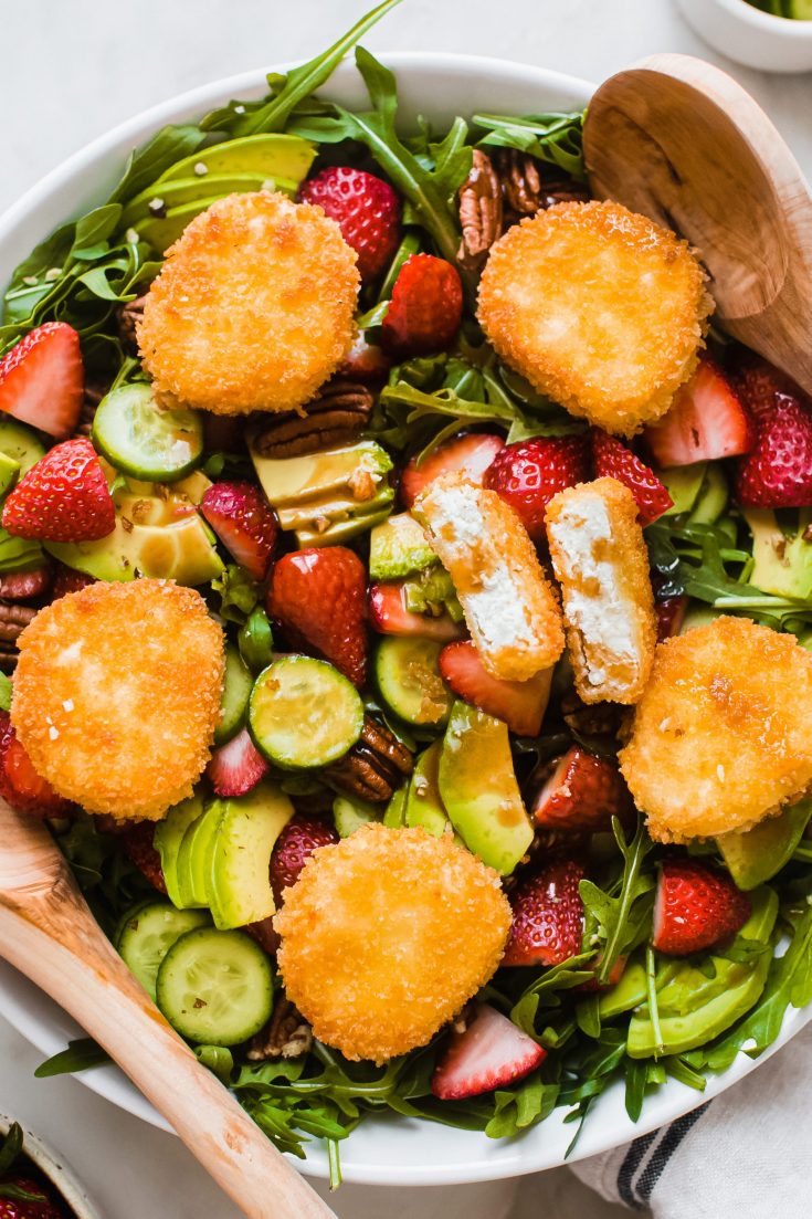 Crunchy Strawberry Salad with Fried Goat Cheese