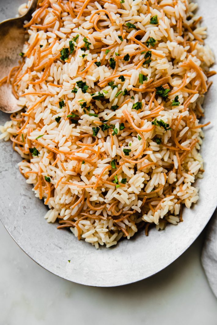 Lebanese rice on a plate with parsley