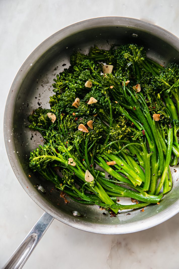 sautéed broccolini in saute pan