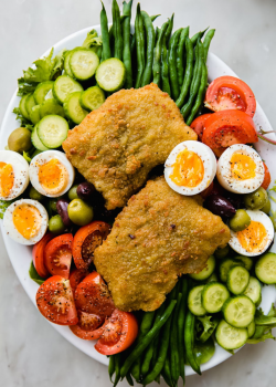 Cod Niçoise salad on platter