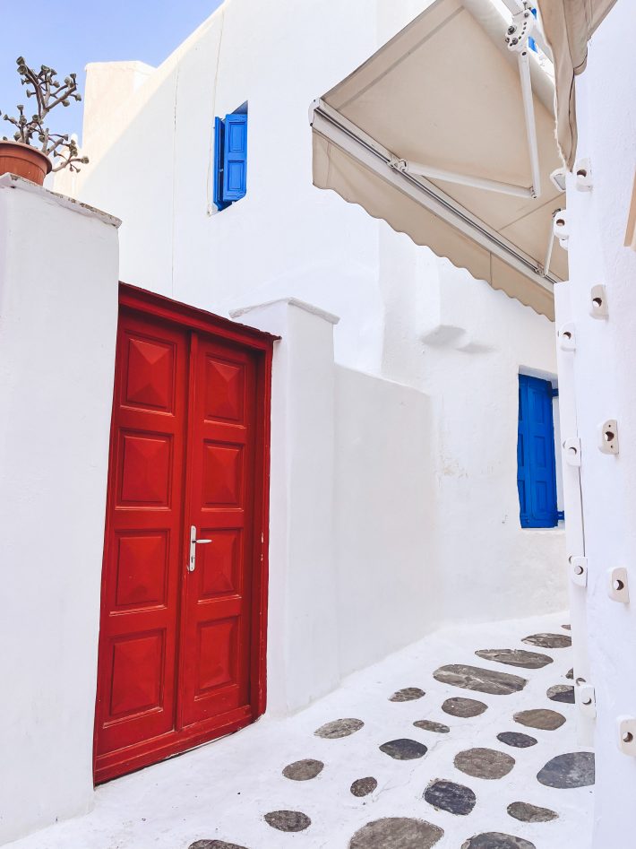 Mykonos Town and red door