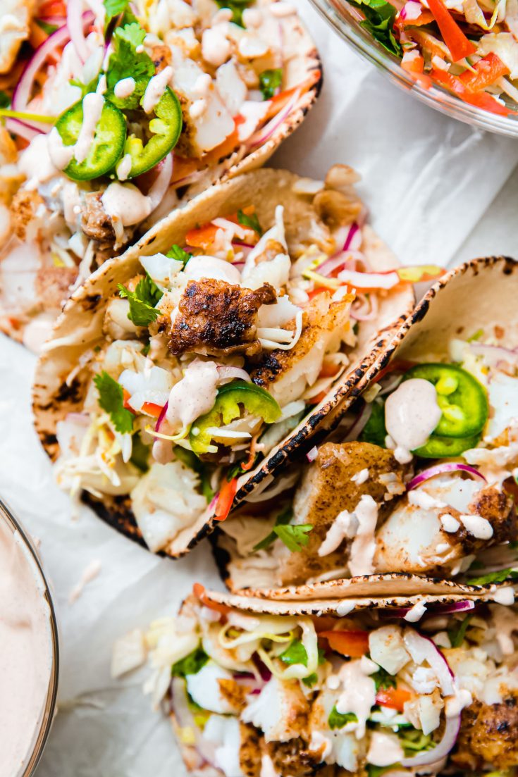 Seared Cod Fish Tacos with Sweet and Tangy Sauce