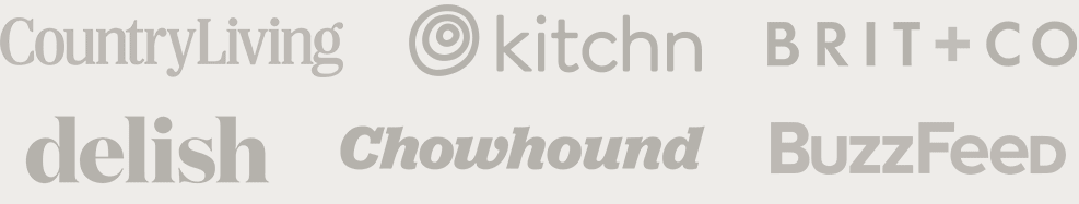 Press Logos: Country Living, Kitchn, Brit+Co, Delish, Chowhound, Buzzfeed