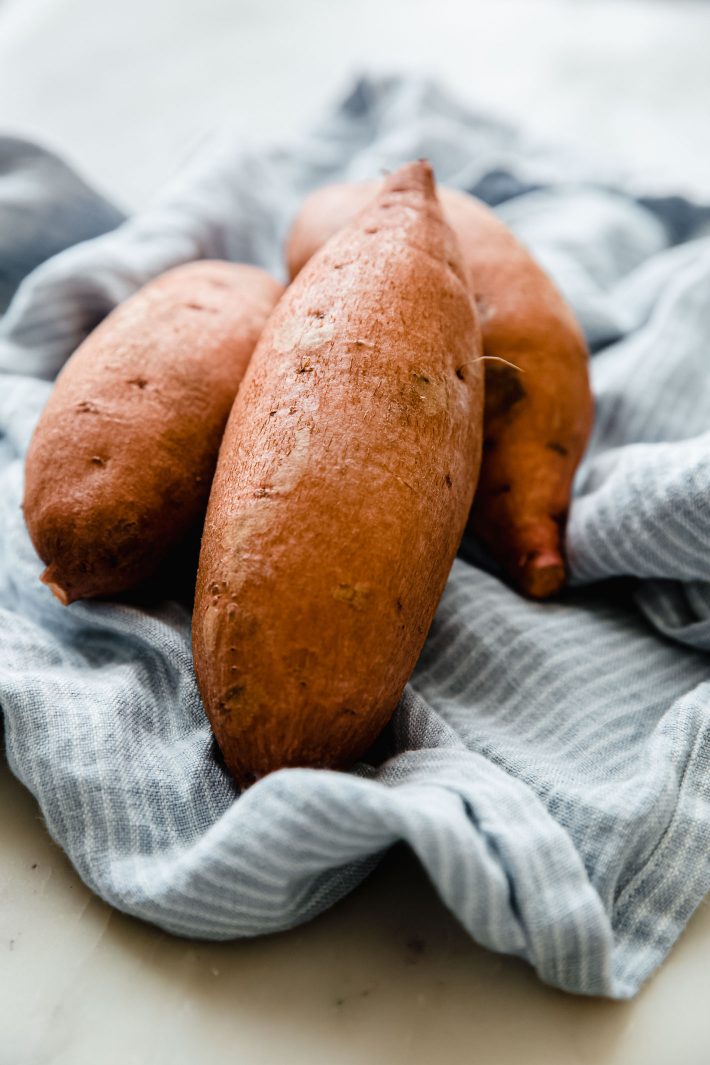 sweet potatoes on tea towel