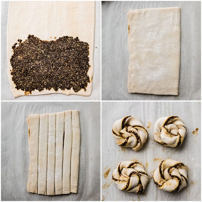 process for filling puff pastry twists with za'atar filling