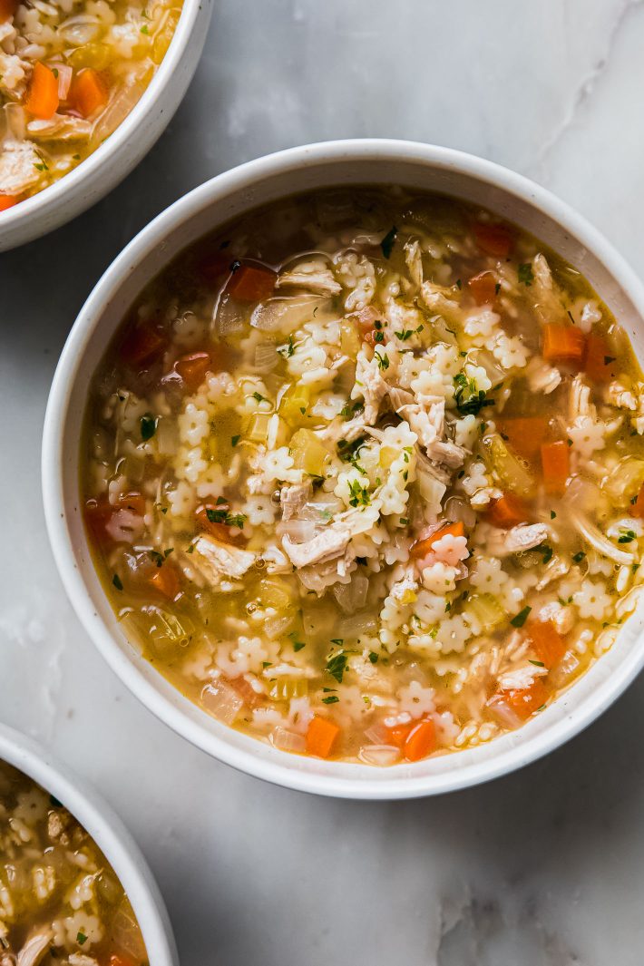 chicken pastina soup in bowl