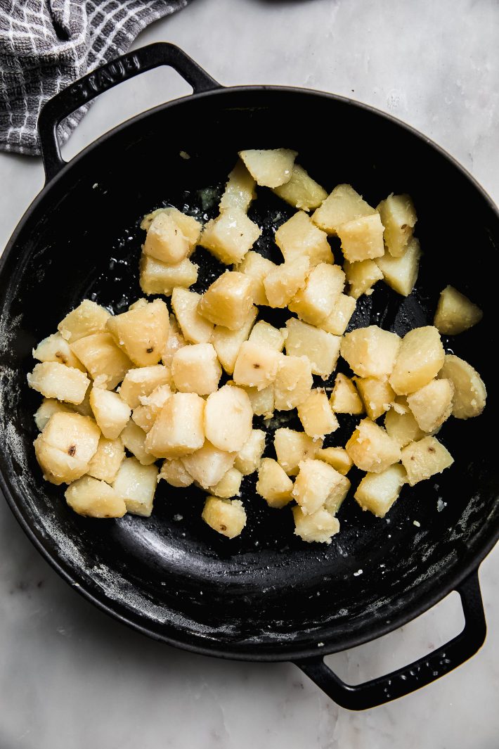 boiled potatoes in skilet
