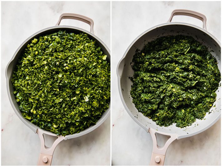 herbs sautéed before and after
