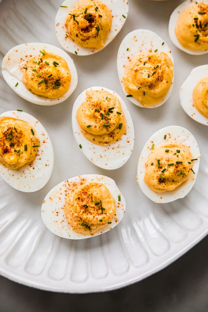southern deviled eggs on platter