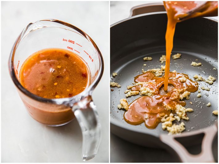 orange sauce before and after cooking