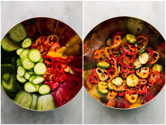 cucumber sweet pepper salad before dressing and after