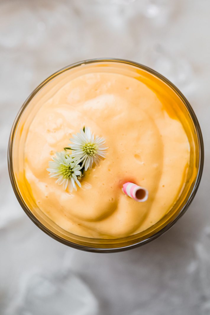 whipped mango yogurt smoothie in cup